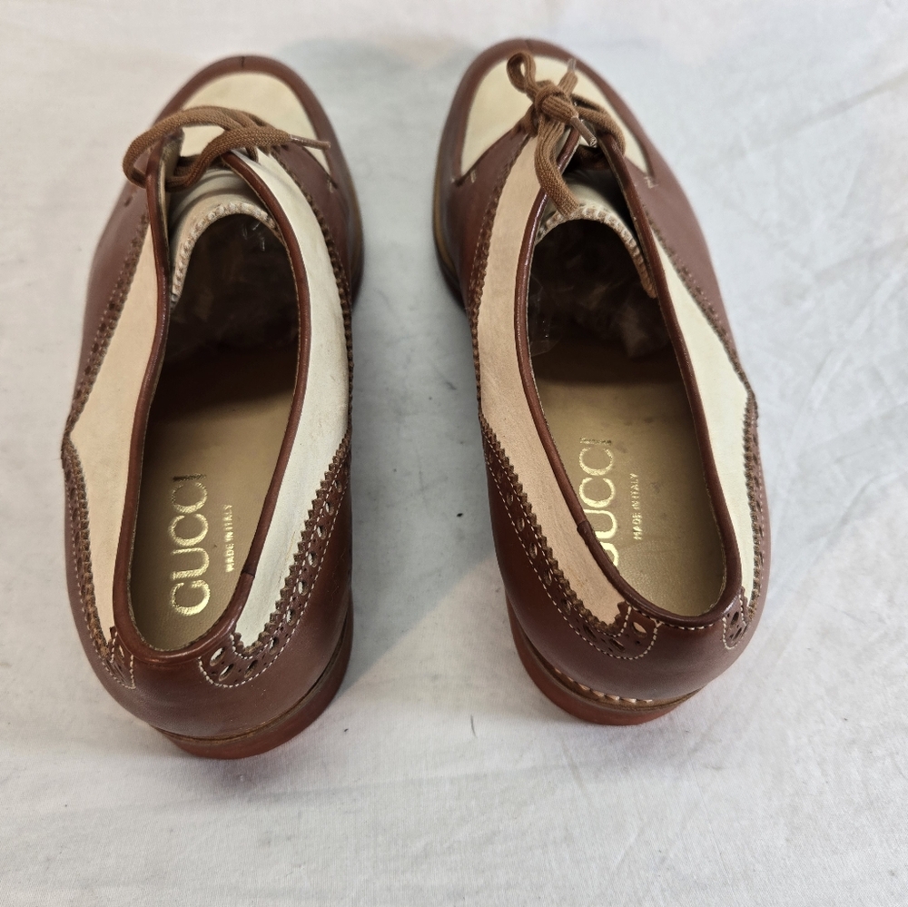 Vintage Gucci Spectator Men's 41D Brown Beige Italy Derby Oxfords Dress Shoes - Picture 4 of 8